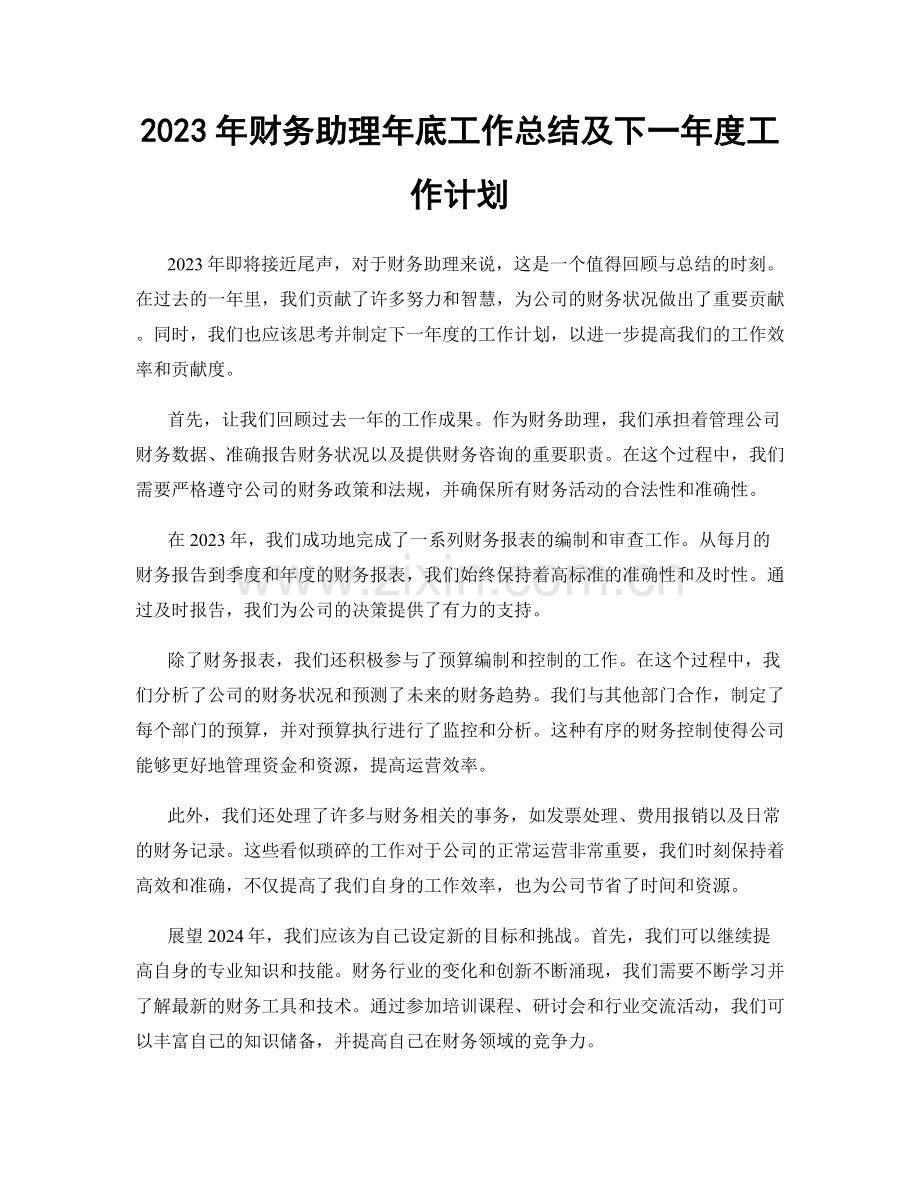 2023年财务助理年底工作总结及下一年度工作计划.docx_第1页