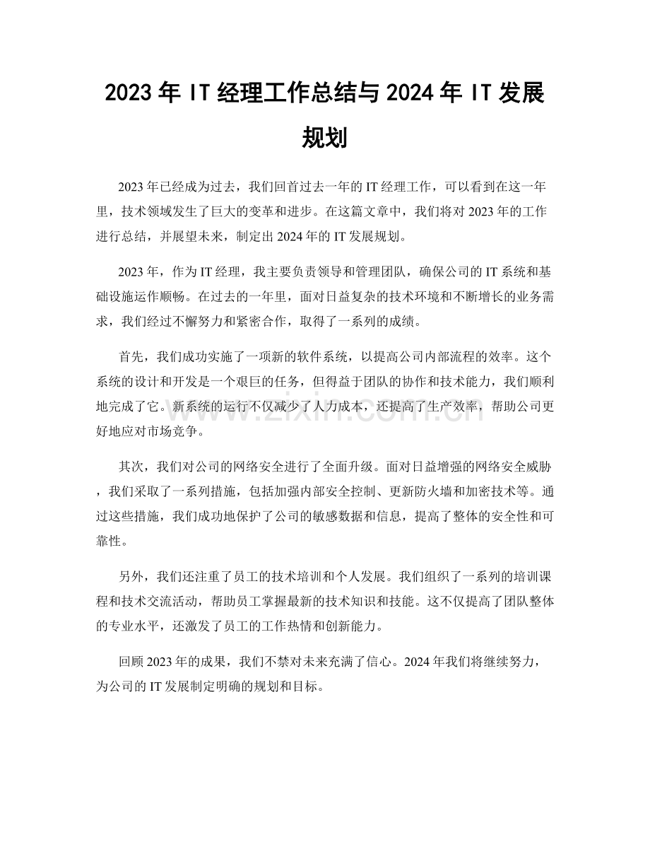 2023年IT经理工作总结与2024年IT发展规划.docx_第1页