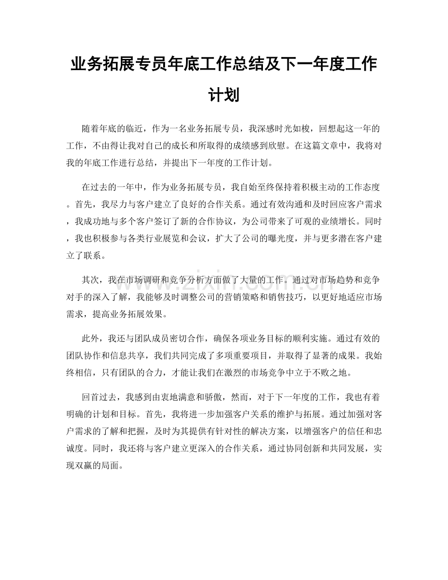 业务拓展专员年底工作总结及下一年度工作计划.docx_第1页