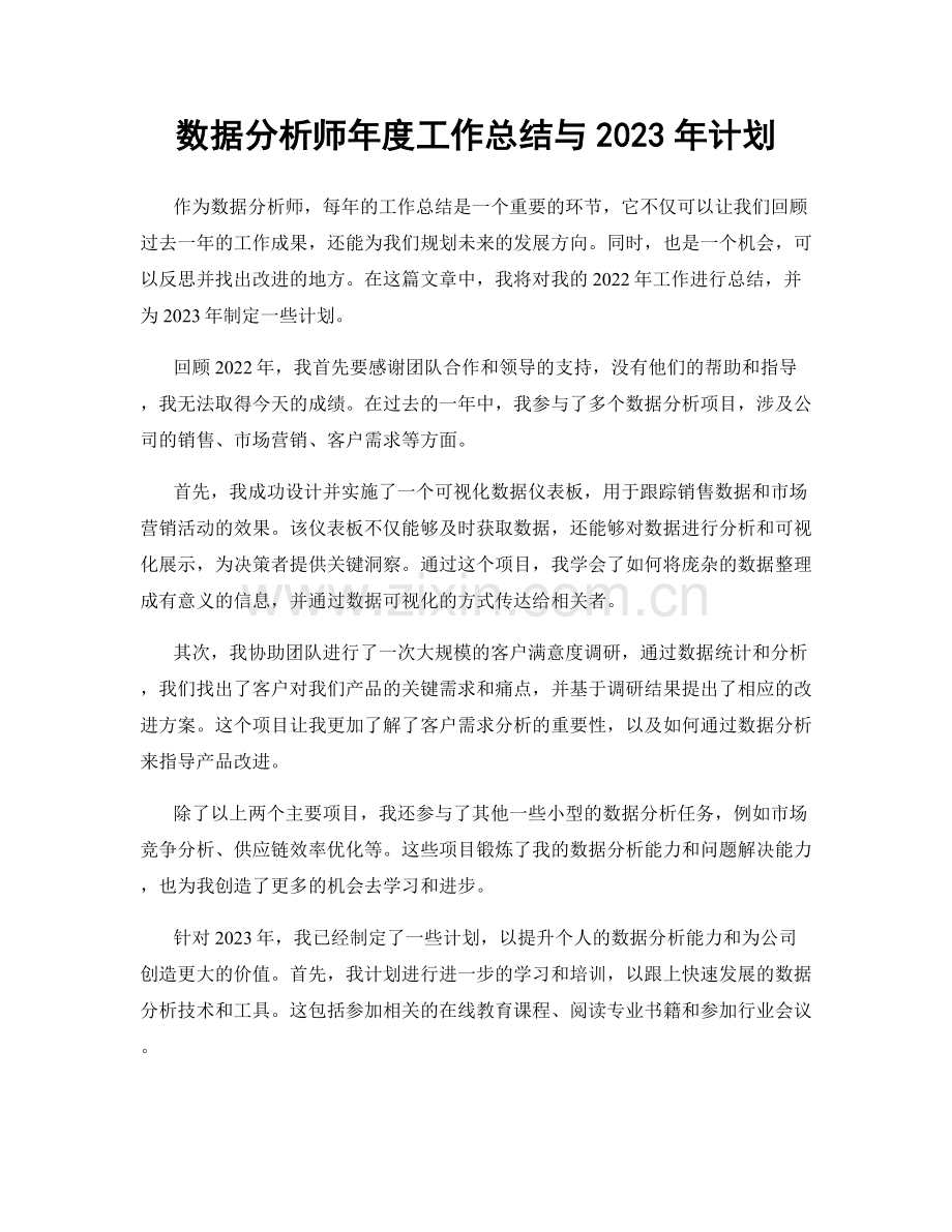 数据分析师年度工作总结与2023年计划.docx_第1页