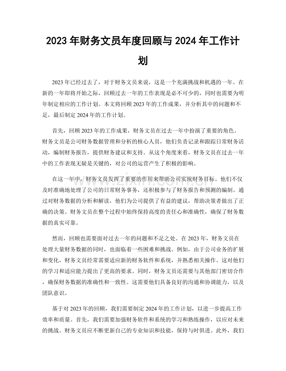 2023年财务文员年度回顾与2024年工作计划.docx_第1页