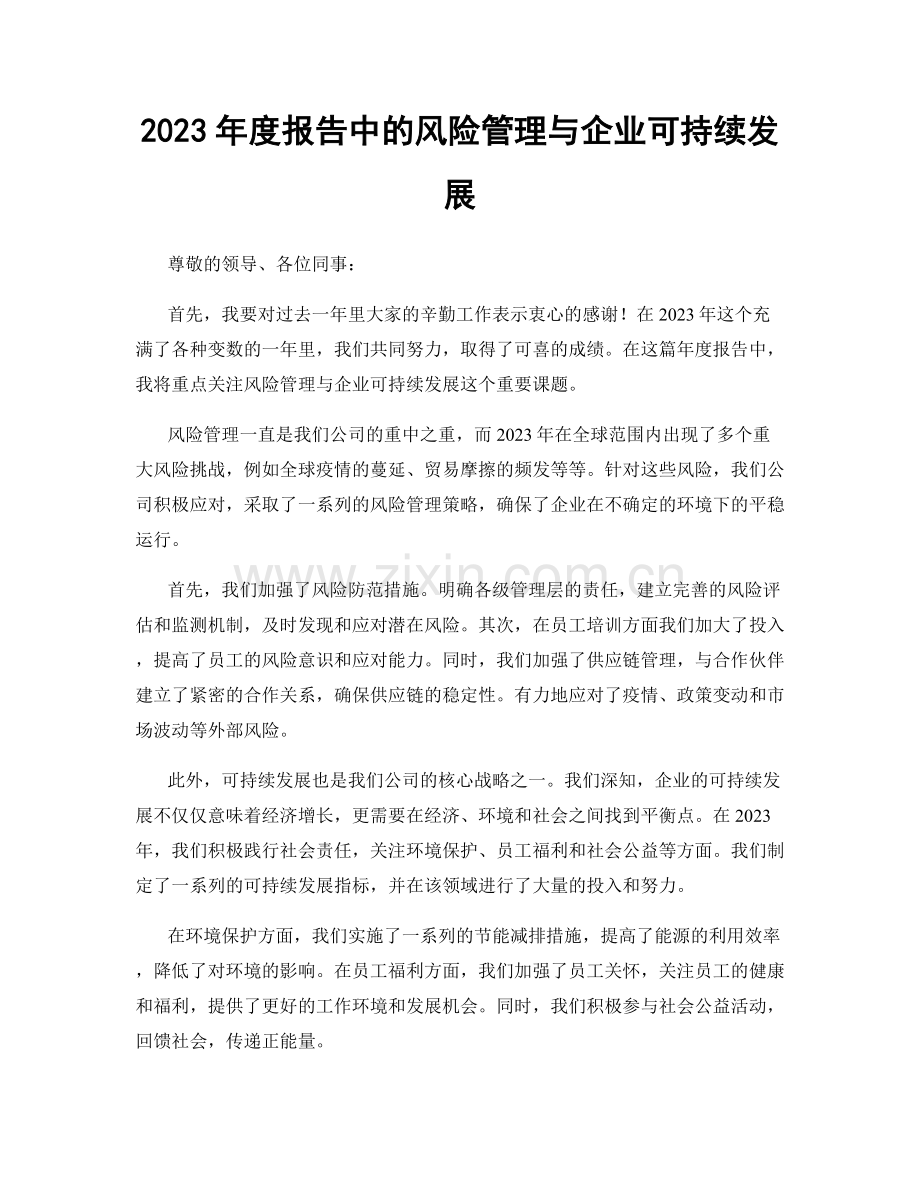 2023年度报告中的风险管理与企业可持续发展.docx_第1页