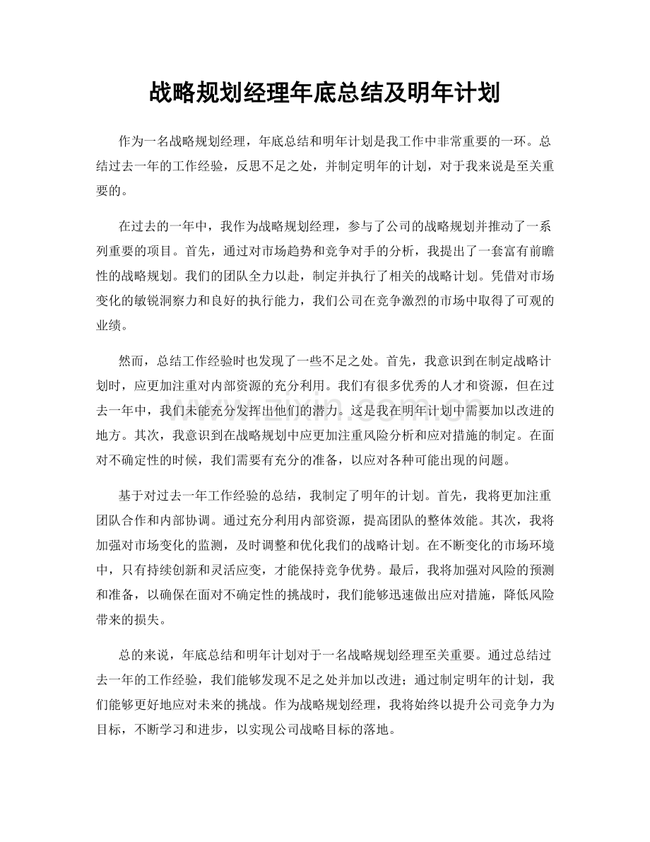 战略规划经理年底总结及明年计划.docx_第1页