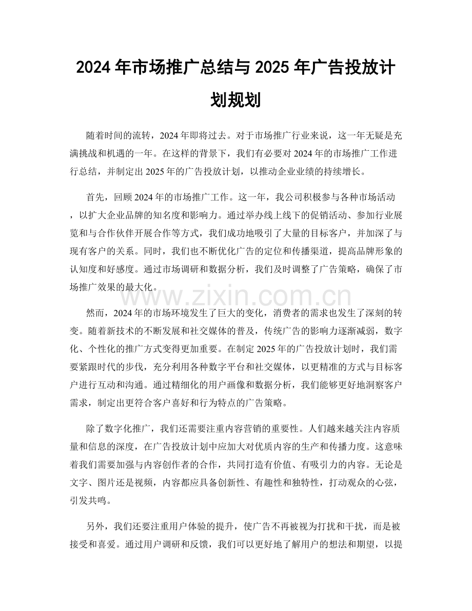 2024年市场推广总结与2025年广告投放计划规划.docx_第1页