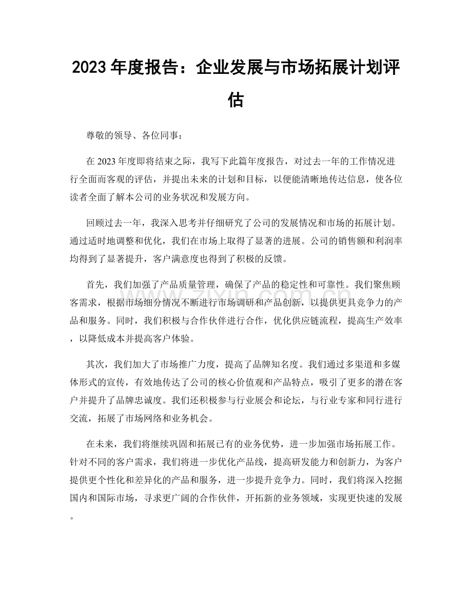 2023年度报告：企业发展与市场拓展计划评估.docx_第1页