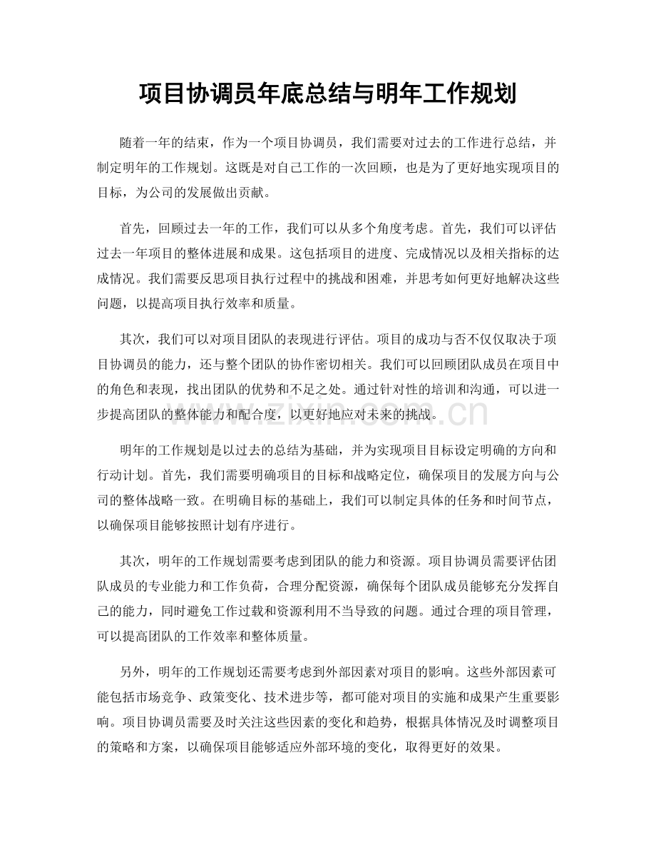 项目协调员年底总结与明年工作规划.docx_第1页