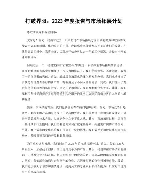 打破界限：2023年度报告与市场拓展计划.docx