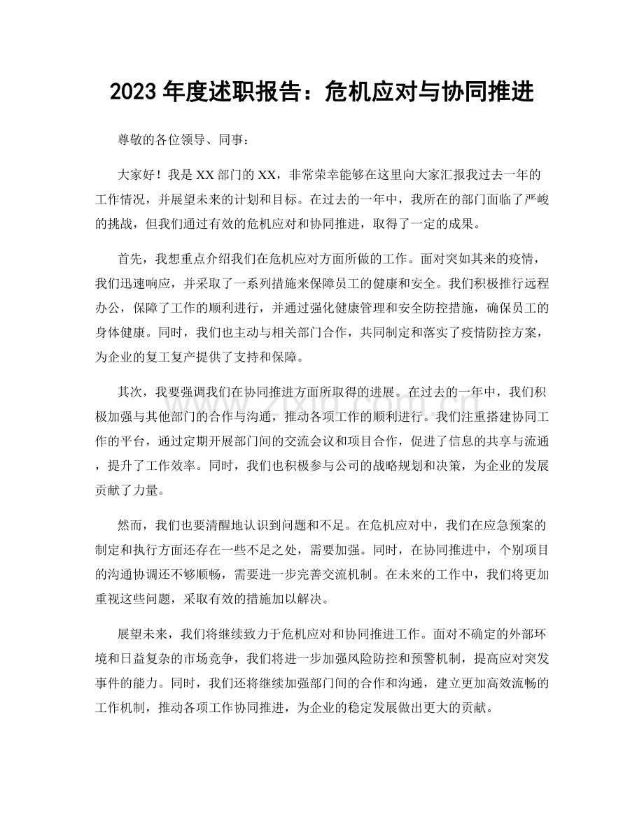 2023年度述职报告：危机应对与协同推进.docx_第1页