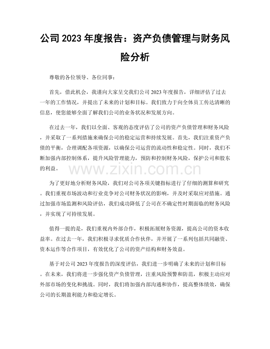 公司2023年度报告：资产负债管理与财务风险分析.docx_第1页