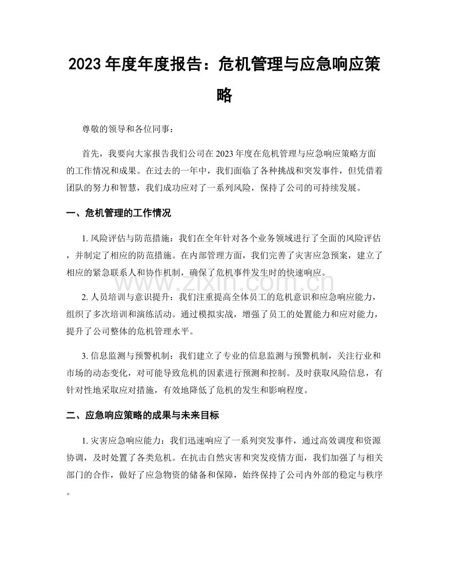 2023年度年度报告：危机管理与应急响应策略.docx_第1页