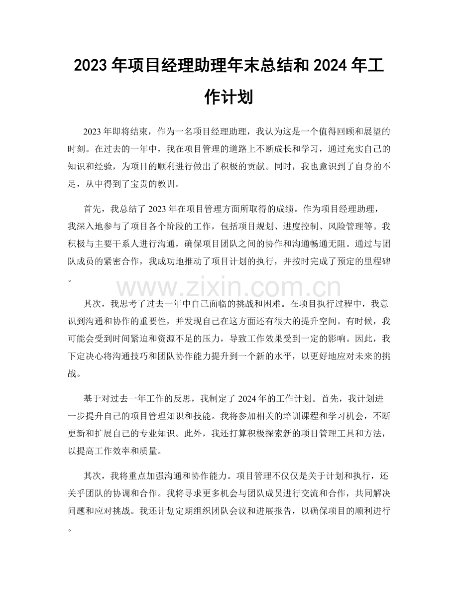 2023年项目经理助理年末总结和2024年工作计划.docx_第1页