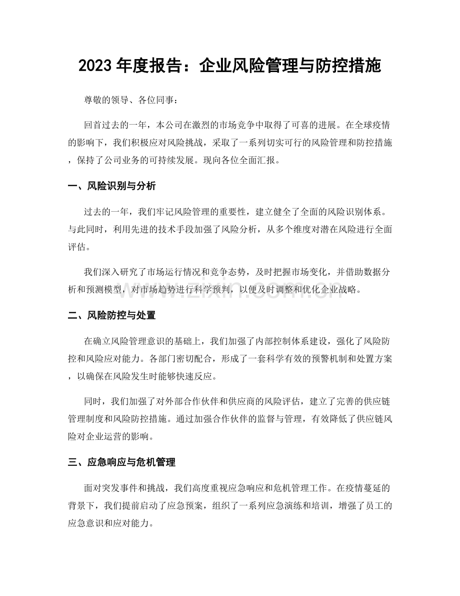 2023年度报告：企业风险管理与防控措施.docx_第1页