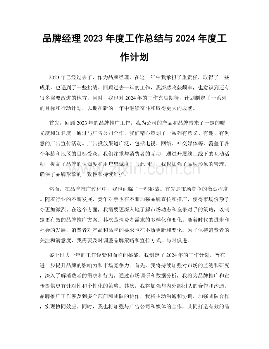 品牌经理2023年度工作总结与2024年度工作计划.docx_第1页