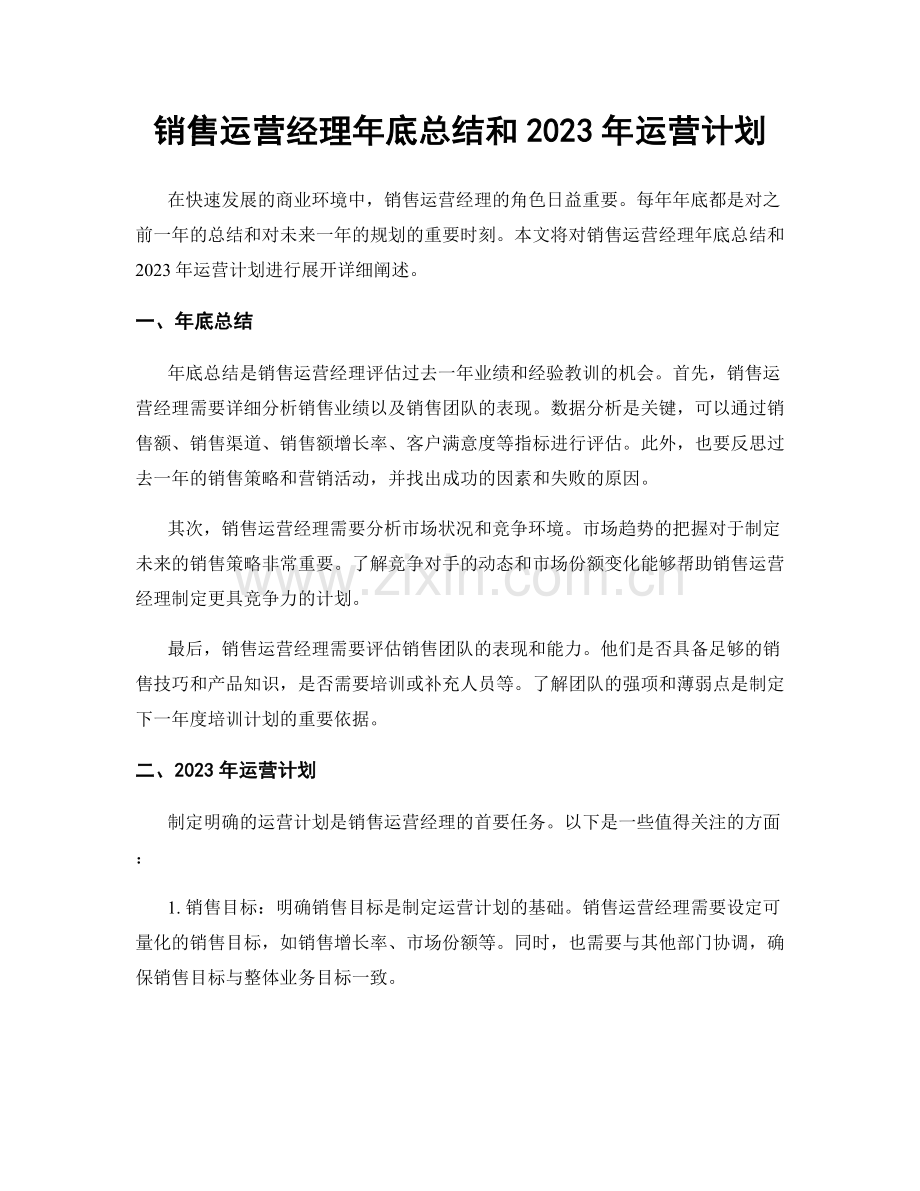 销售运营经理年底总结和2023年运营计划.docx_第1页