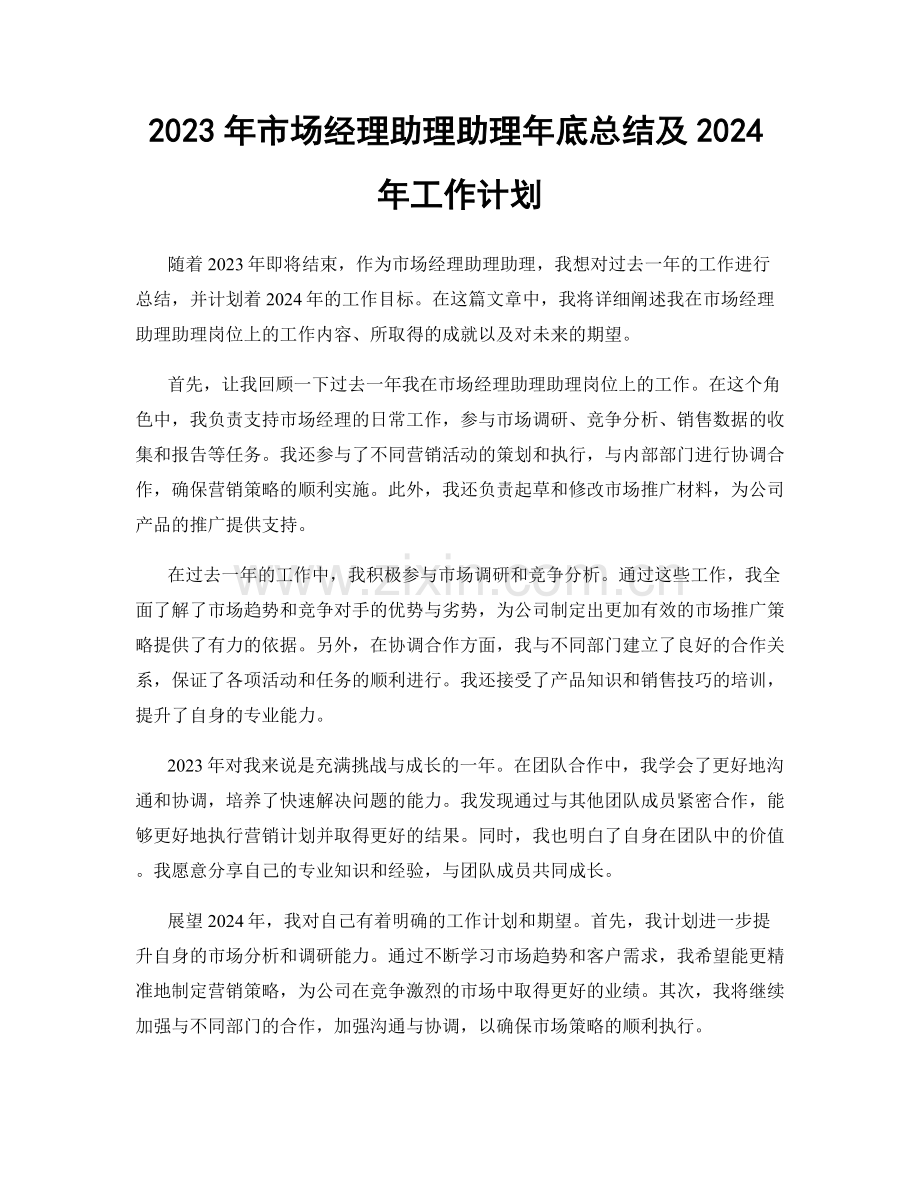 2023年市场经理助理助理年底总结及2024年工作计划.docx_第1页