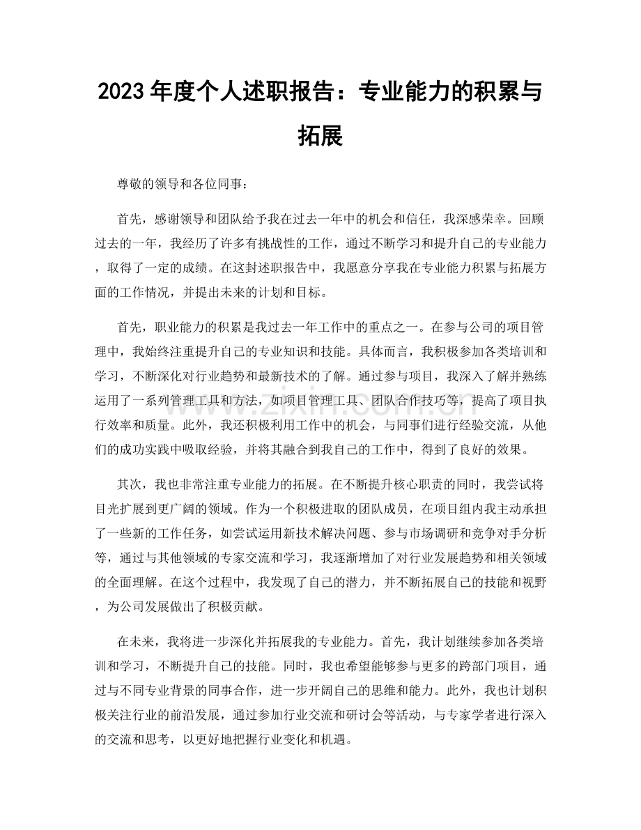 2023年度个人述职报告：专业能力的积累与拓展.docx_第1页