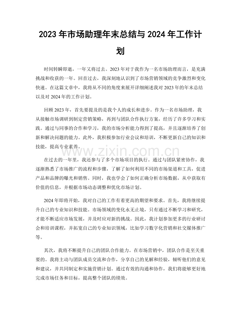 2023年市场助理年末总结与2024年工作计划.docx_第1页