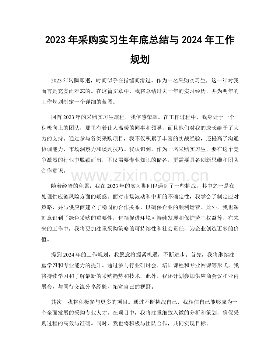 2023年采购实习生年底总结与2024年工作规划.docx_第1页