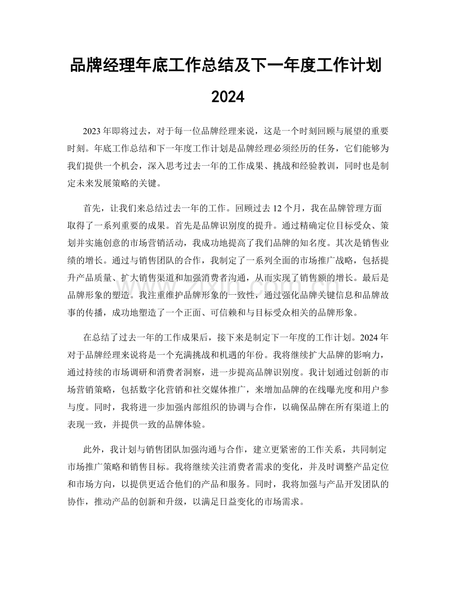 品牌经理年底工作总结及下一年度工作计划2024.docx_第1页