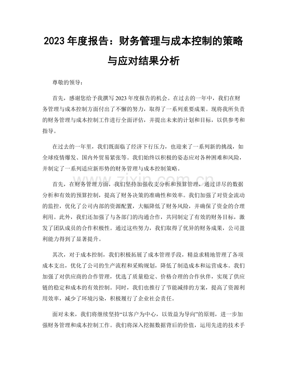 2023年度报告：财务管理与成本控制的策略与应对结果分析.docx_第1页