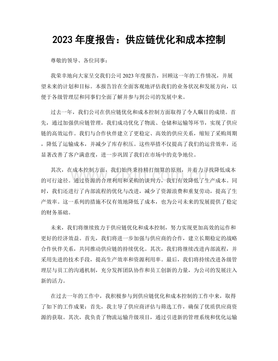 2023年度报告：供应链优化和成本控制.docx_第1页