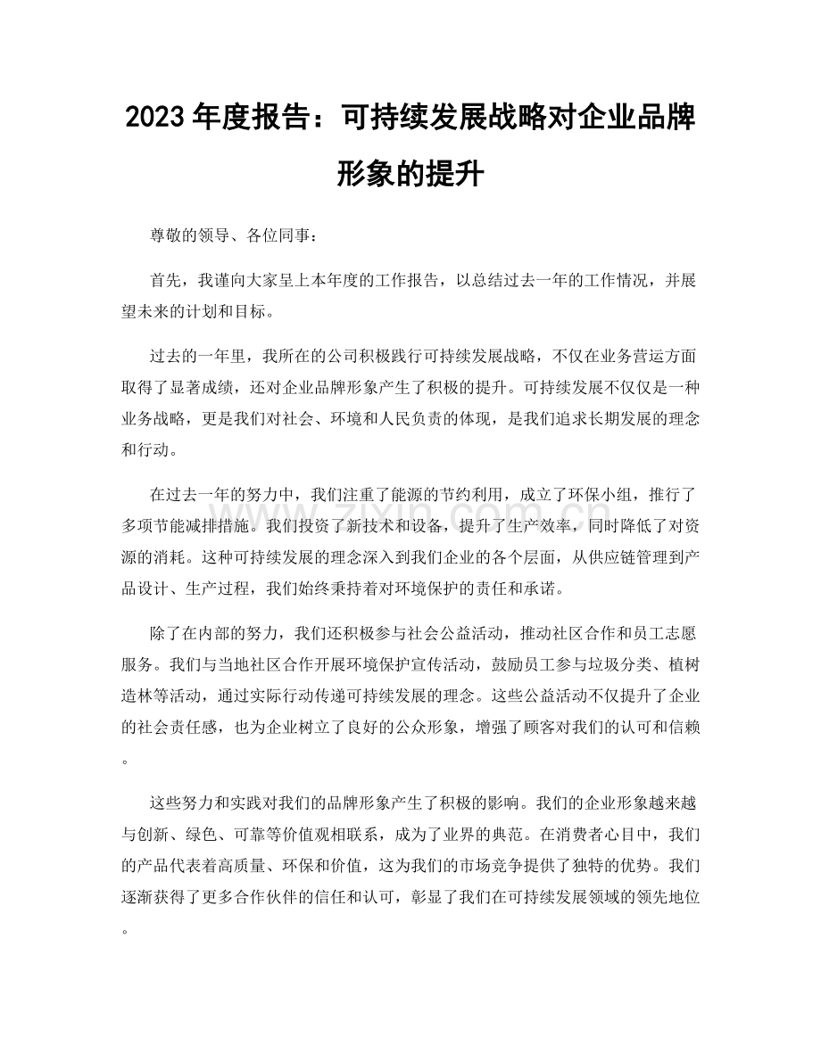 2023年度报告：可持续发展战略对企业品牌形象的提升.docx_第1页