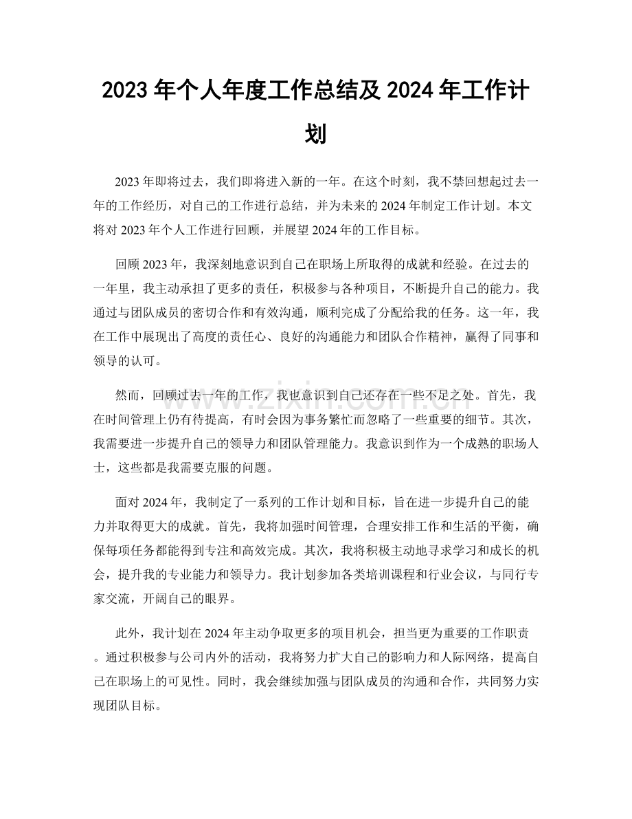 2023年个人年度工作总结及2024年工作计划.docx_第1页