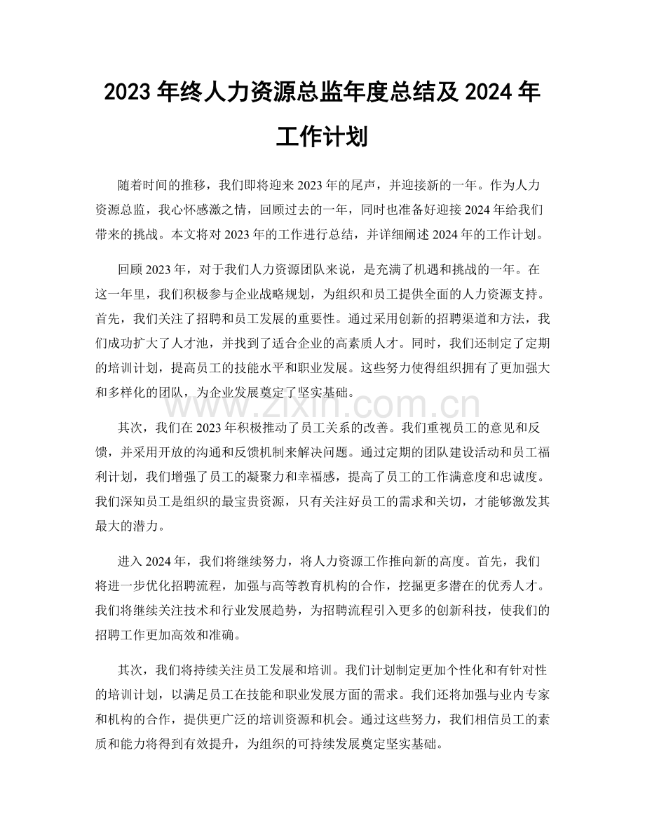 2023年终人力资源总监年度总结及2024年工作计划.docx_第1页