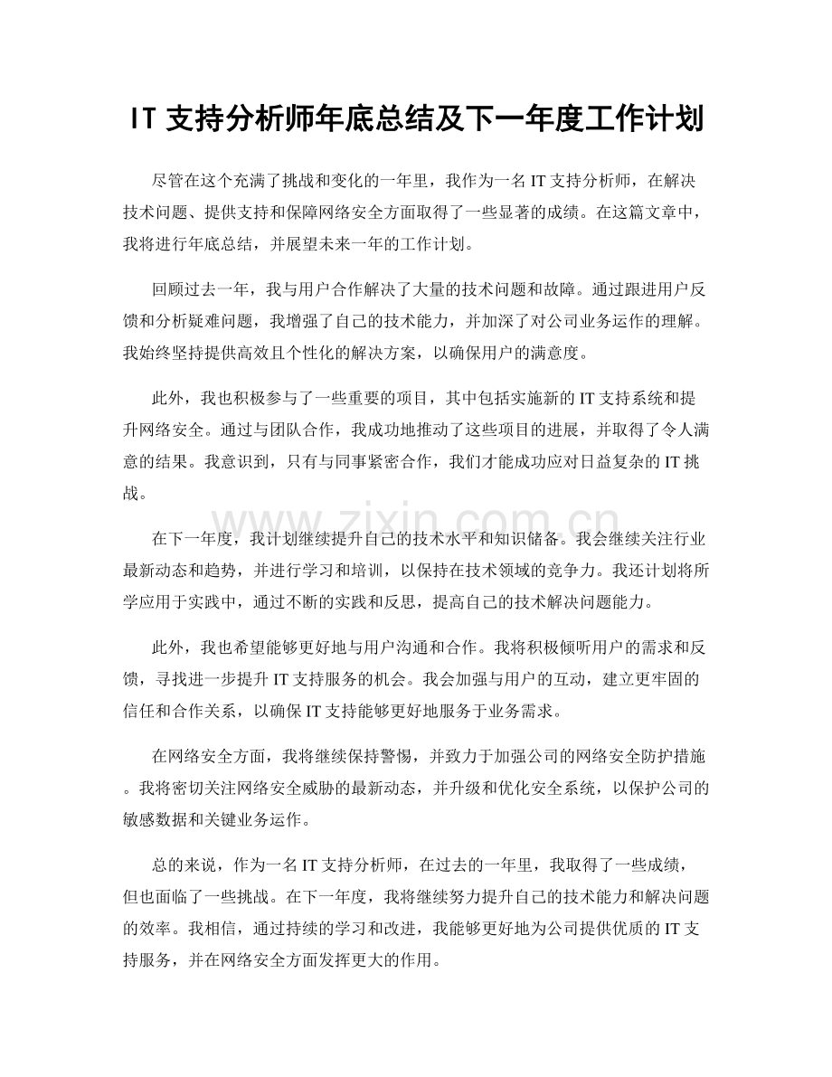 IT支持分析师年底总结及下一年度工作计划.docx_第1页