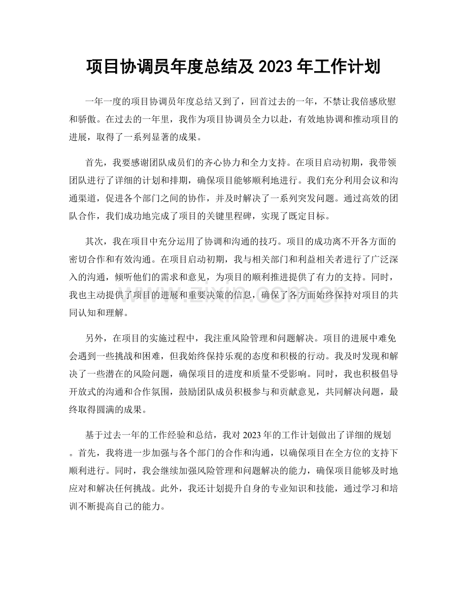 项目协调员年度总结及2023年工作计划.docx_第1页