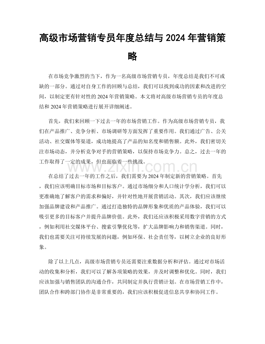 高级市场营销专员年度总结与2024年营销策略.docx_第1页