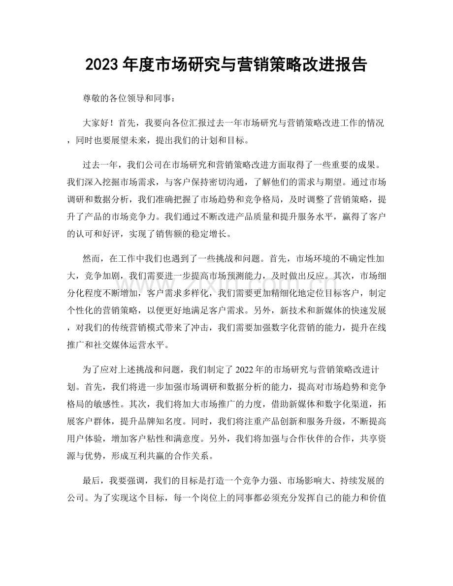 2023年度市场研究与营销策略改进报告.docx_第1页