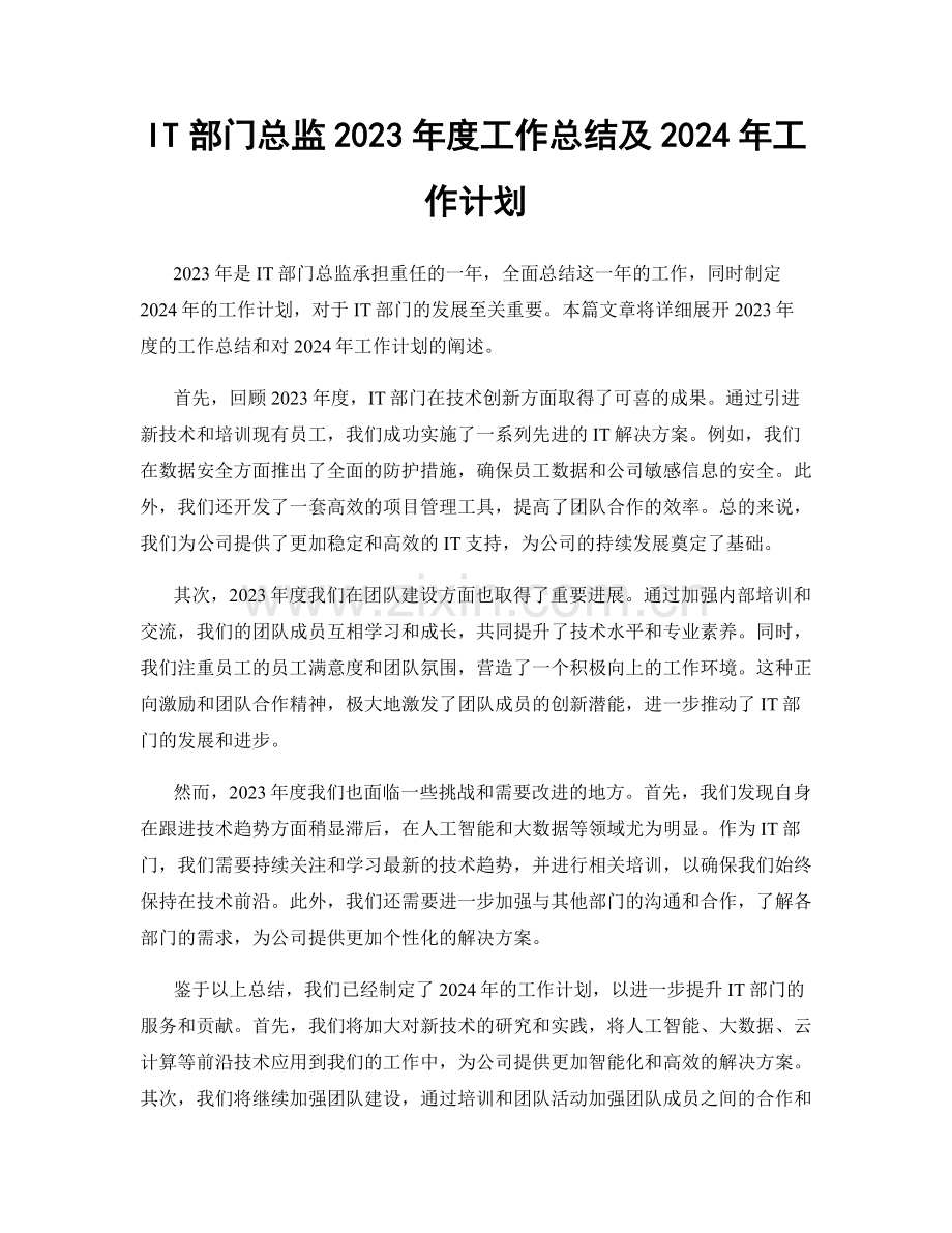 IT部门总监2023年度工作总结及2024年工作计划.docx_第1页