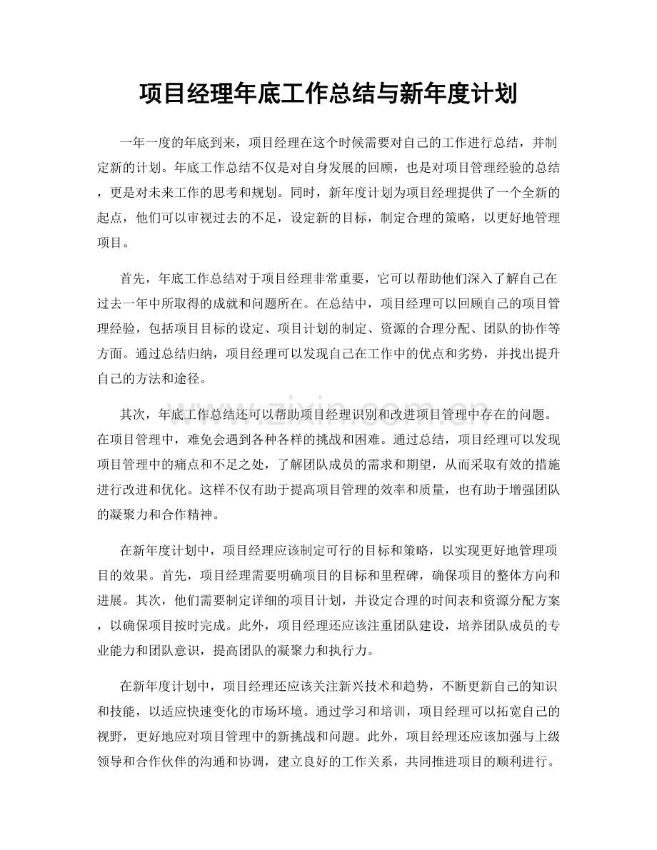 项目经理年底工作总结与新年度计划.docx_第1页