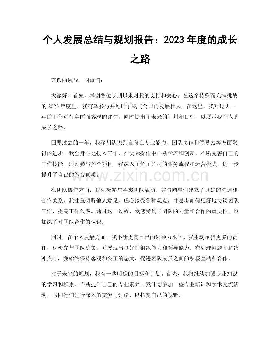 个人发展总结与规划报告：2023年度的成长之路.docx_第1页