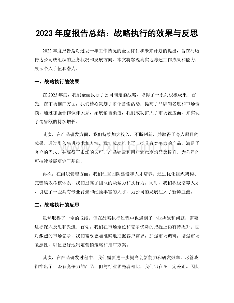 2023年度报告总结：战略执行的效果与反思.docx_第1页