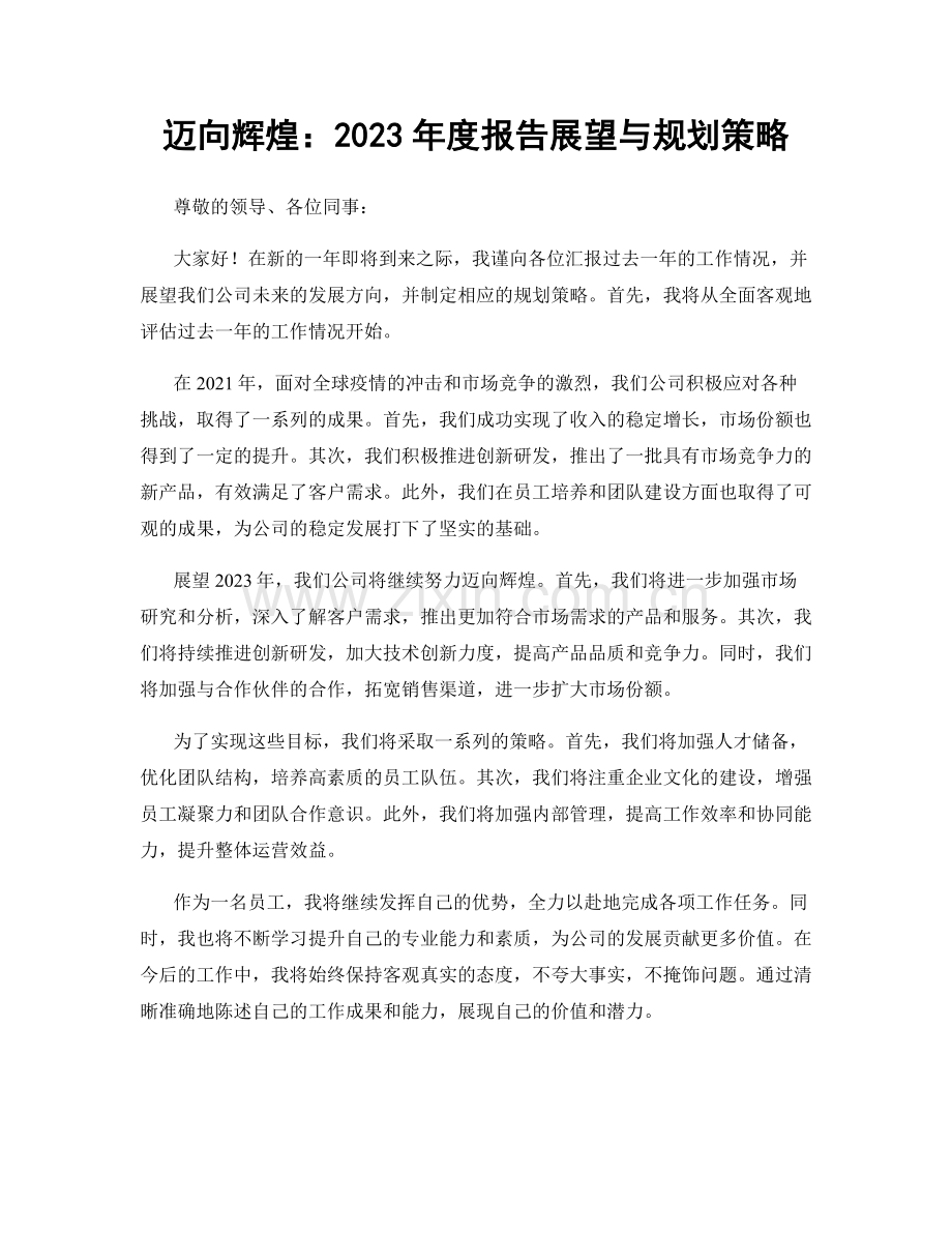 迈向辉煌：2023年度报告展望与规划策略.docx_第1页