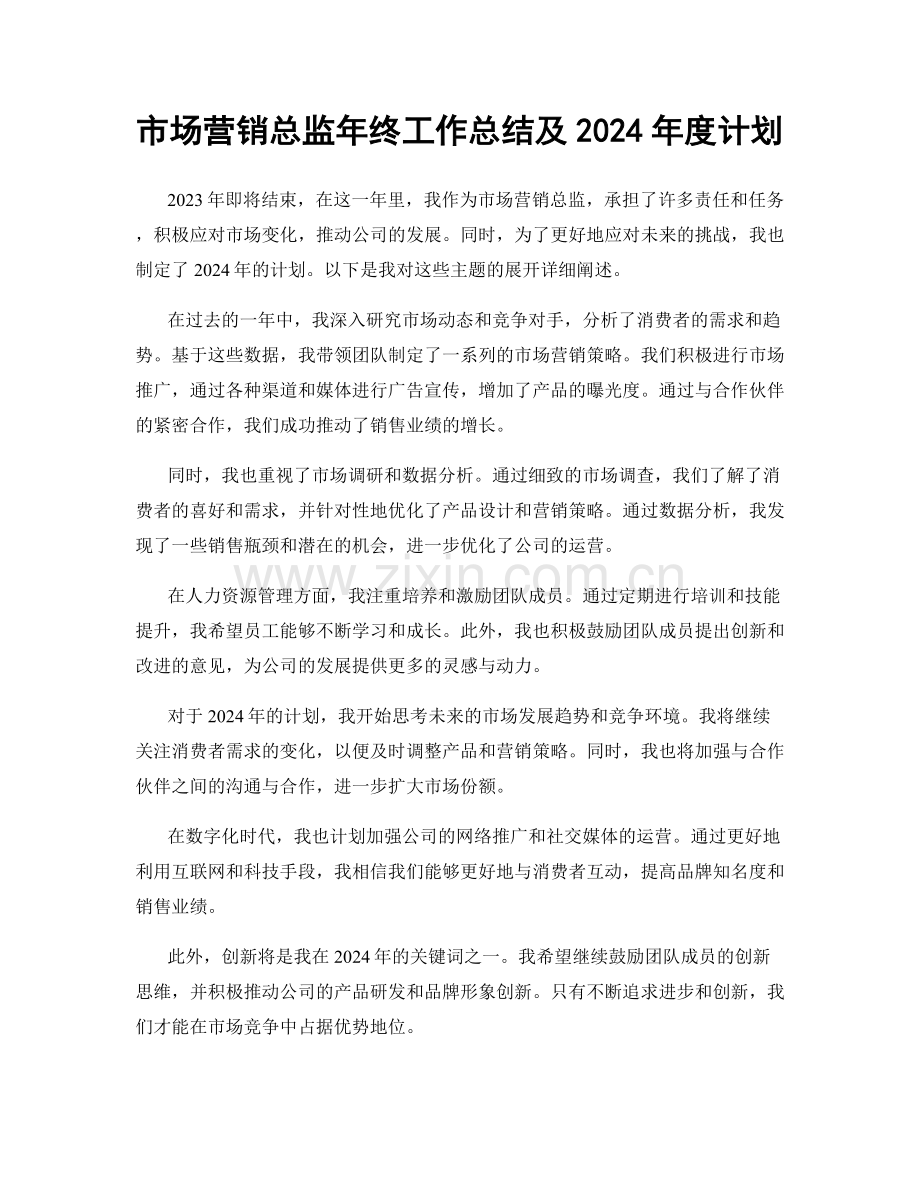 市场营销总监年终工作总结及2024年度计划.docx_第1页