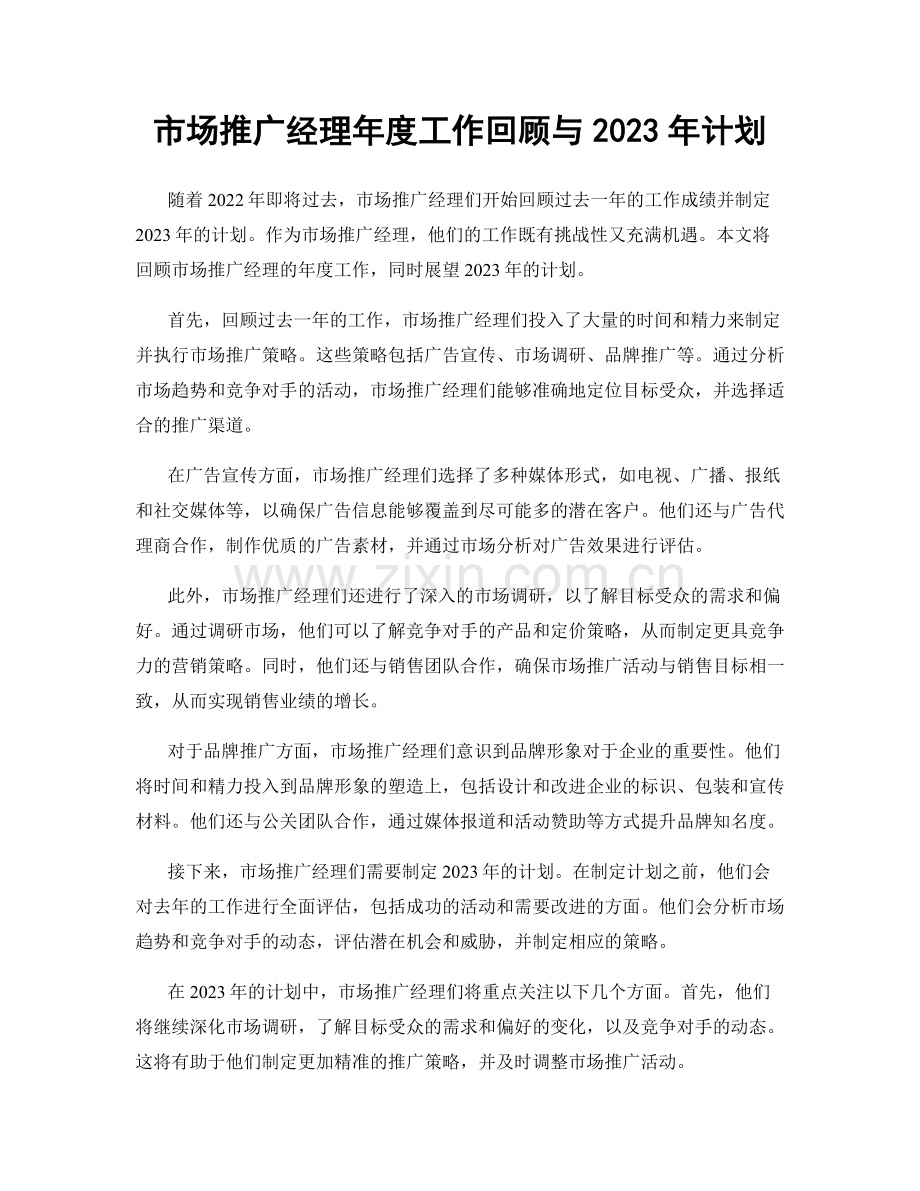 市场推广经理年度工作回顾与2023年计划.docx_第1页