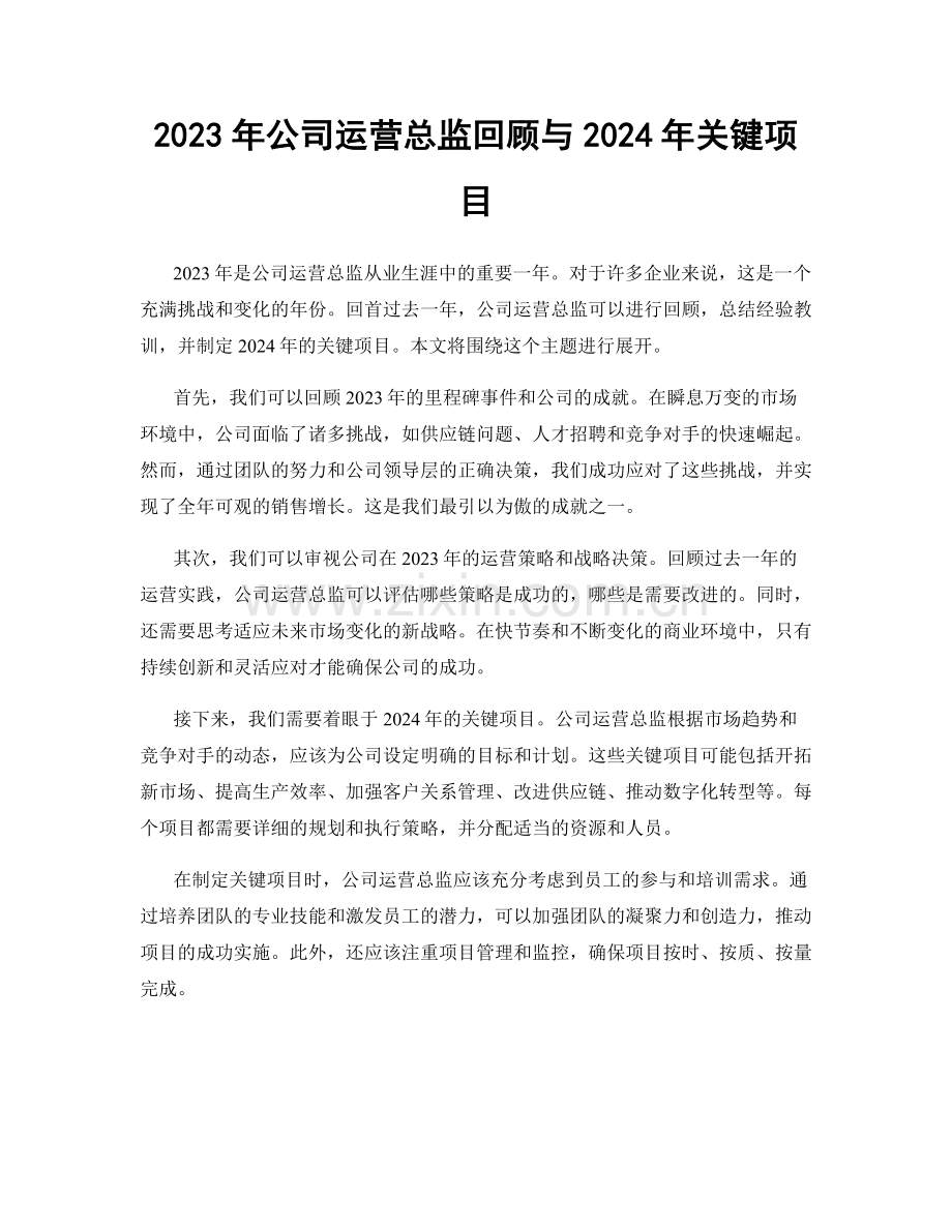 2023年公司运营总监回顾与2024年关键项目.docx_第1页