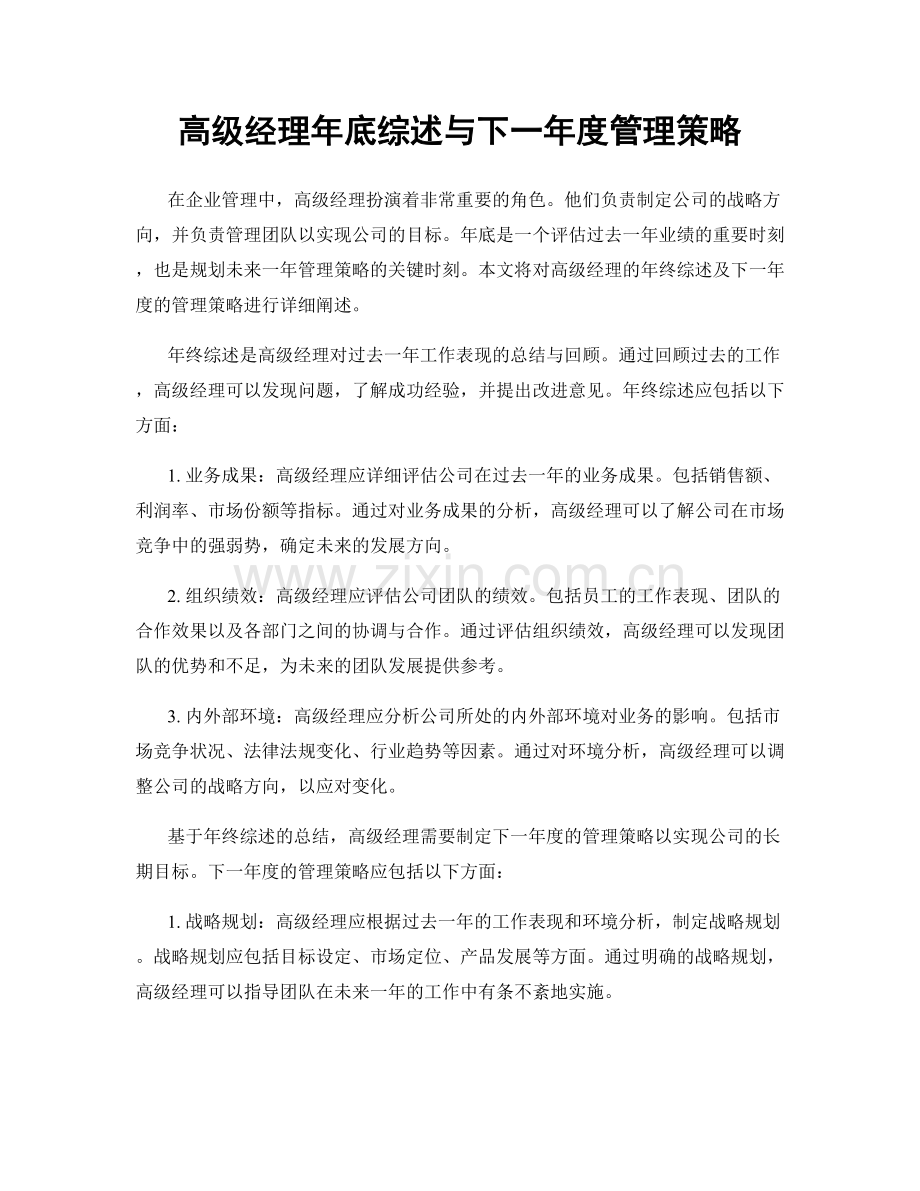 高级经理年底综述与下一年度管理策略.docx_第1页