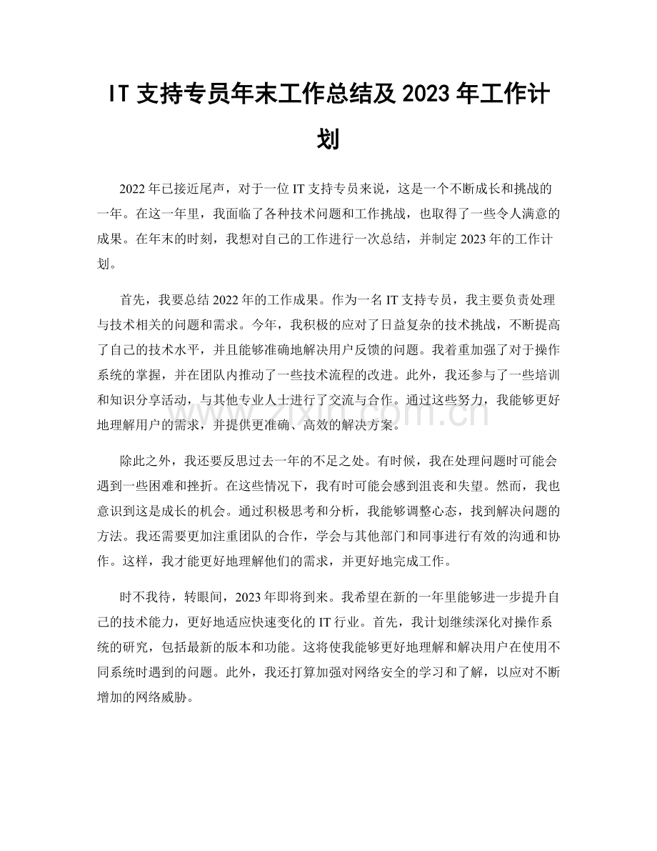 IT支持专员年末工作总结及2023年工作计划.docx_第1页