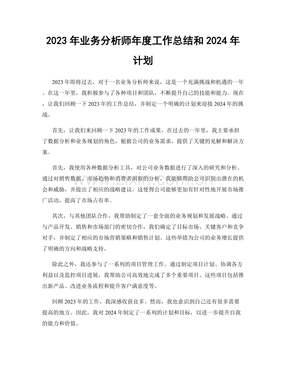 2023年业务分析师年度工作总结和2024年计划.docx_第1页