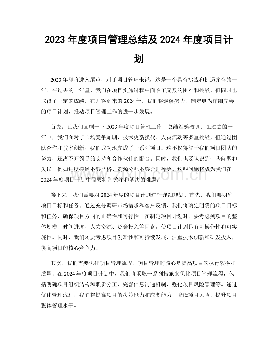 2023年度项目管理总结及2024年度项目计划.docx_第1页