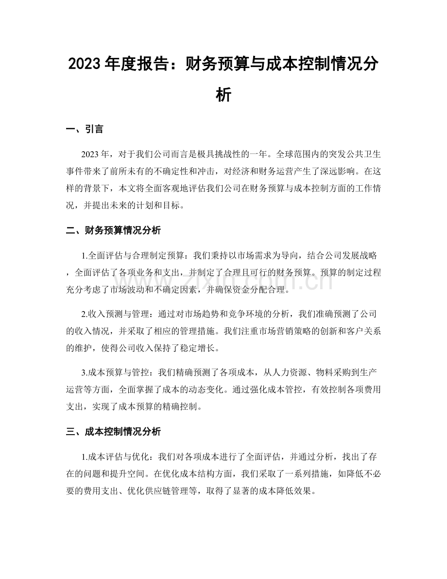 2023年度报告：财务预算与成本控制情况分析.docx_第1页