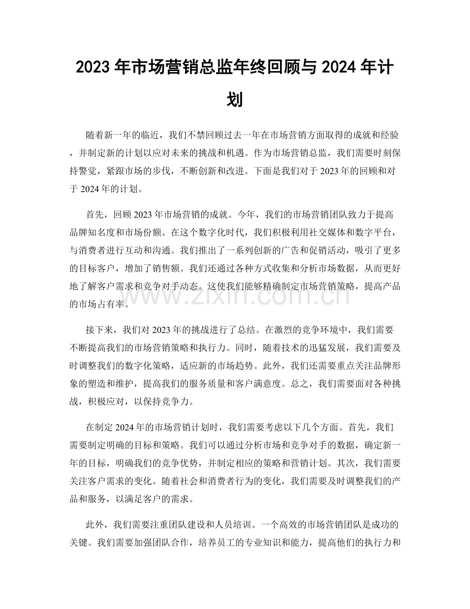 2023年市场营销总监年终回顾与2024年计划.docx_第1页