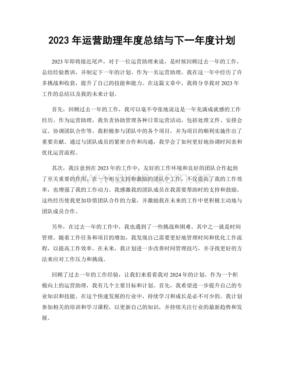 2023年运营助理年度总结与下一年度计划.docx_第1页