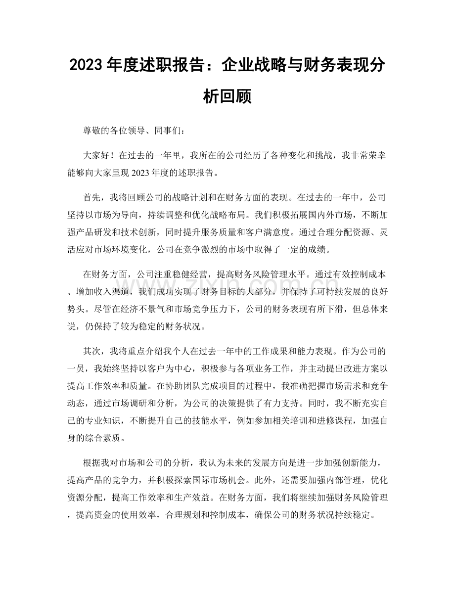 2023年度述职报告：企业战略与财务表现分析回顾.docx_第1页