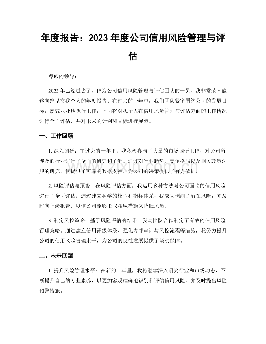 年度报告：2023年度公司信用风险管理与评估.docx_第1页