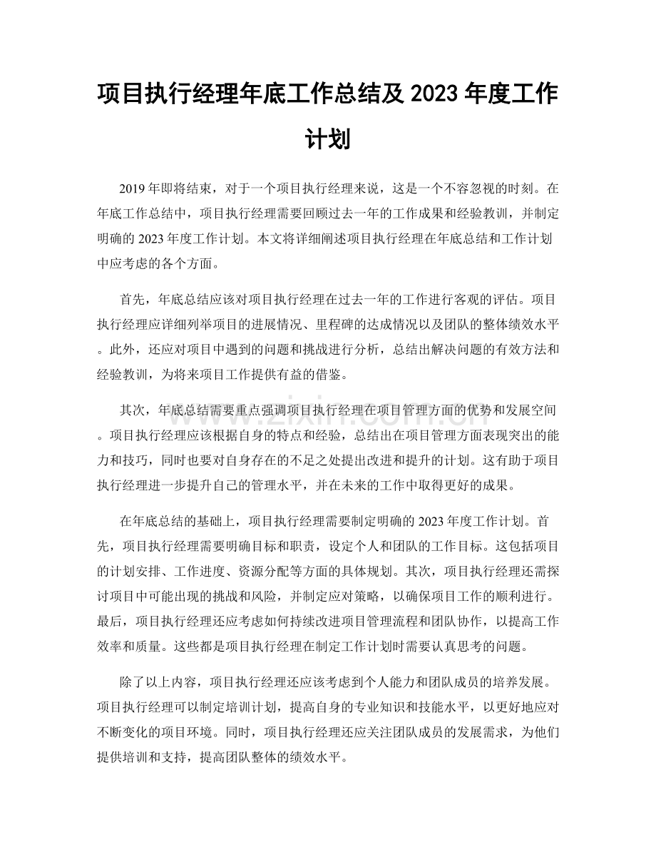 项目执行经理年底工作总结及2023年度工作计划.docx_第1页